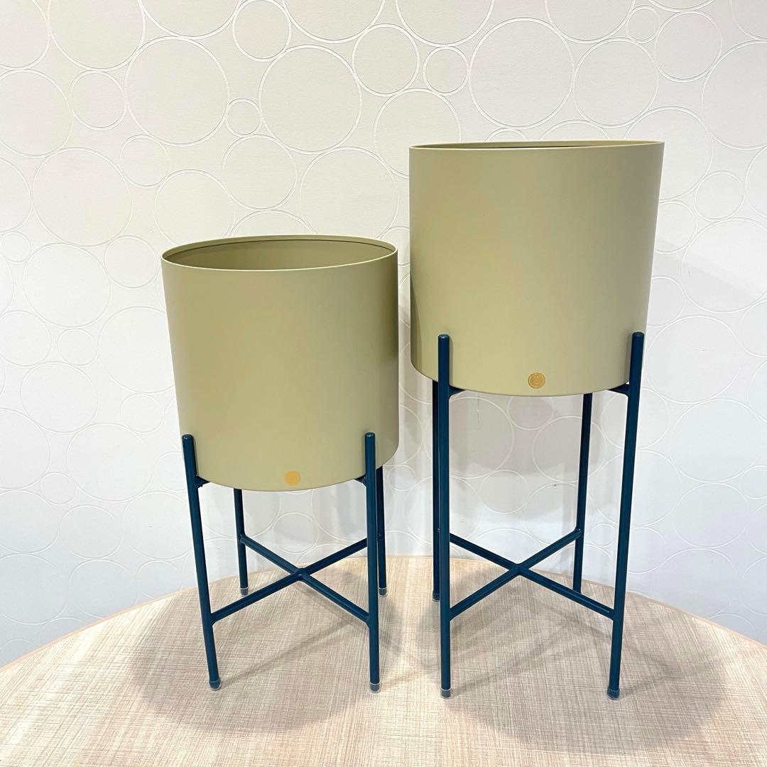 未使用 Hubschヒュプシュ 鉢カバー プランタースタンド カーキ φ25 ③