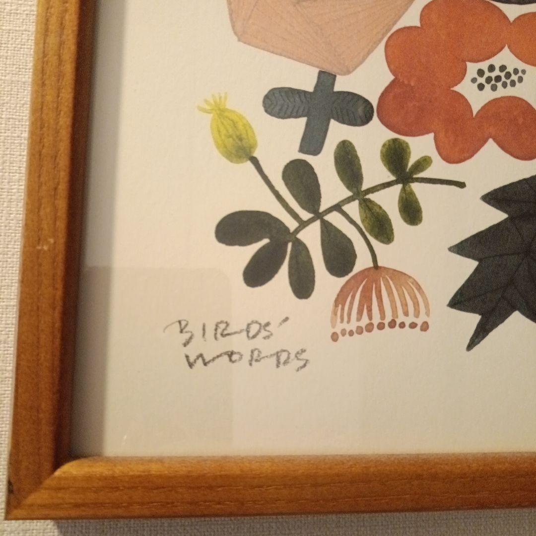 バーズワーズ　シルクスクリーン　フラワー　30×30　フレーム付き