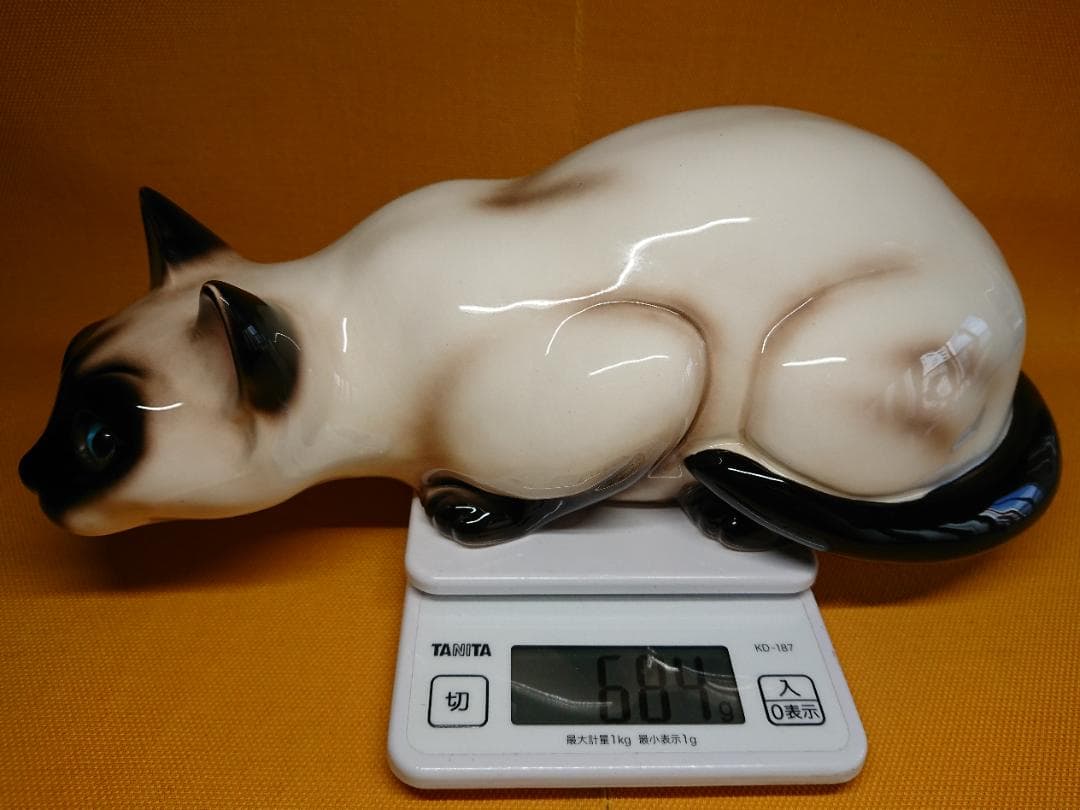【美品】ネコ　猫　シャム猫　陶器　置物　インテリア　工芸品　美術品　A3052