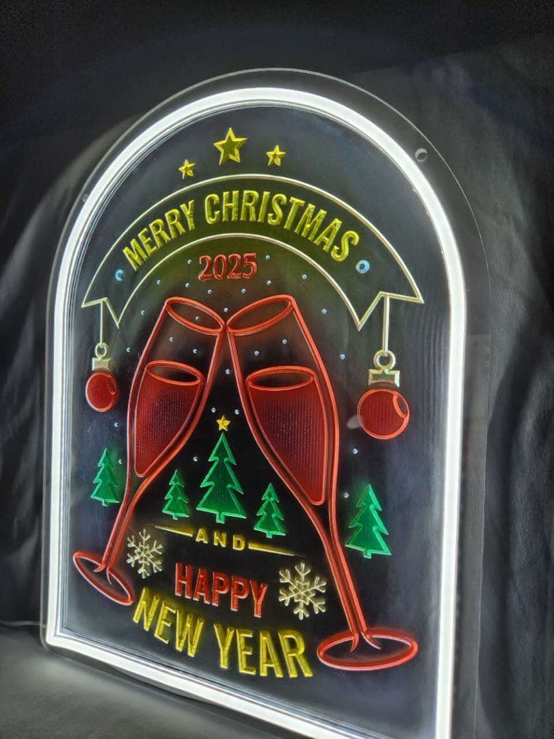 浮彫式ネオン管 MERRY CHRISTMAS シャンパングラス LEDライト