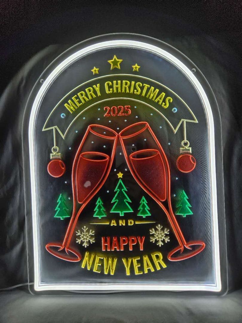 浮彫式ネオン管 MERRY CHRISTMAS シャンパングラス LEDライト