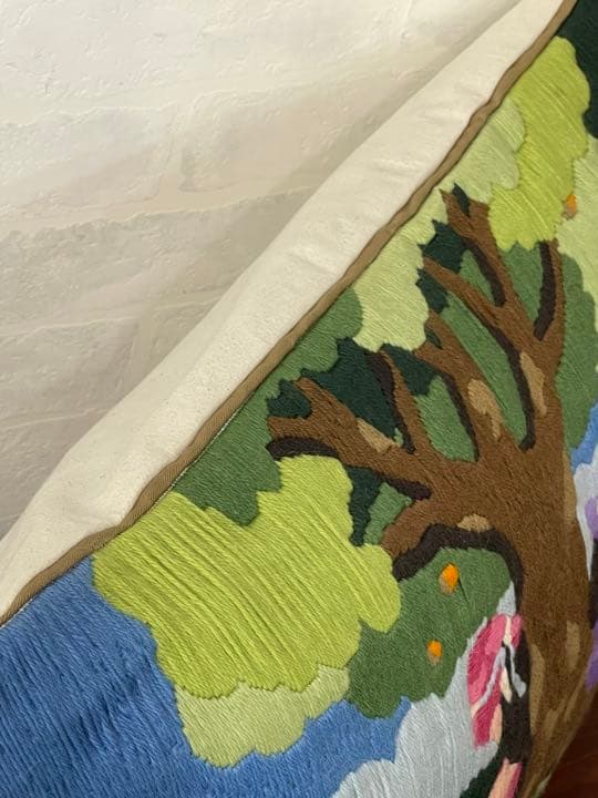 クッションカバー フランス刺繍ヴィンテージ 刺繍のリメイク 手刺繍カバー