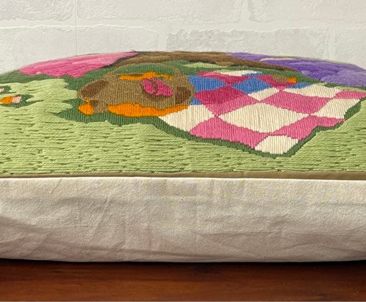 クッションカバー フランス刺繍ヴィンテージ 刺繍のリメイク 手刺繍カバー