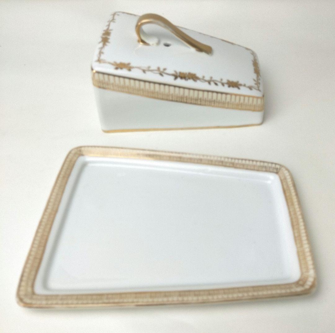 オールドノリタケ 金彩点盛り上げ 花絵 蓋付チーズトレイ