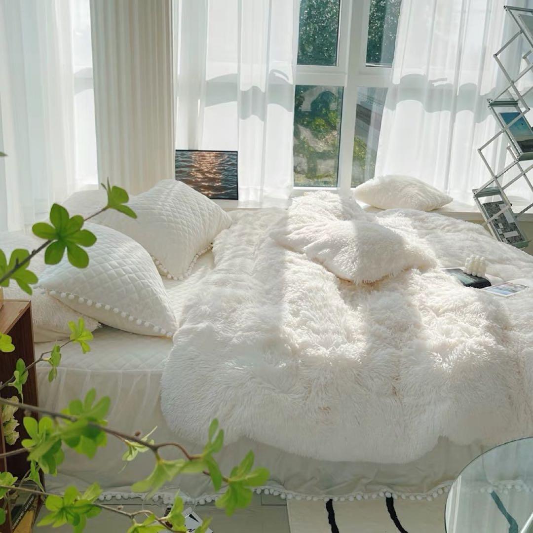 ホワイト ファー クイーンサイズ 寝具セット