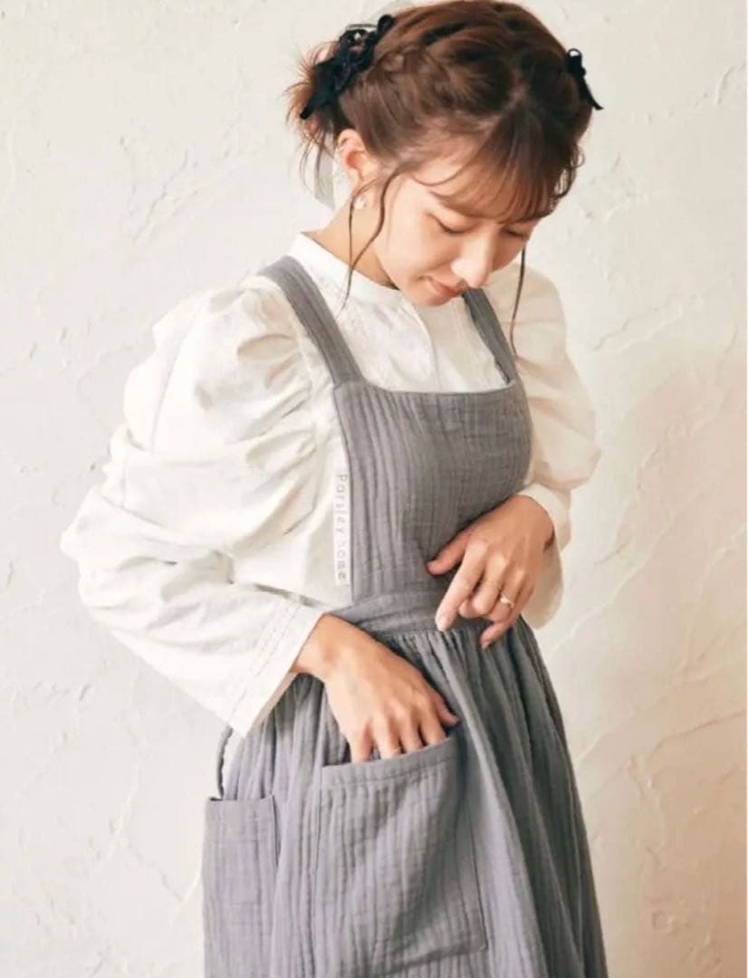 パセリ(Parsley ) コットンガーゼエプロン　グレー