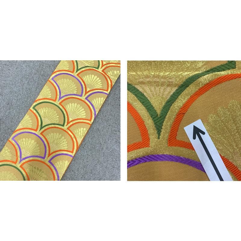 505ag58□七五三 七歳 女児 着物&袋帯 金駒刺繍 青海波 扇 菊□良好