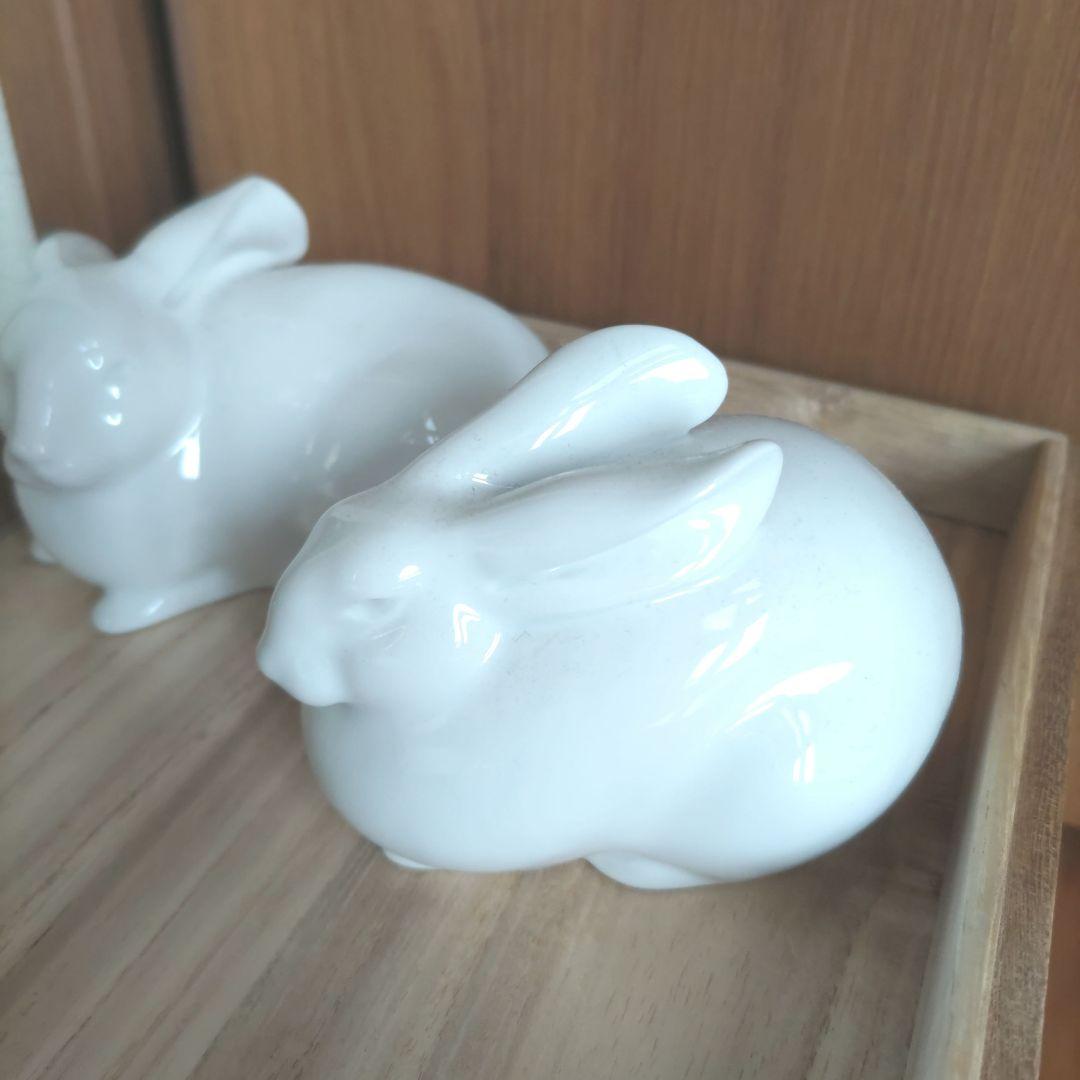 極美品　大倉陶園　OKURA　うさぎ　兎　双兎　置物　白磁