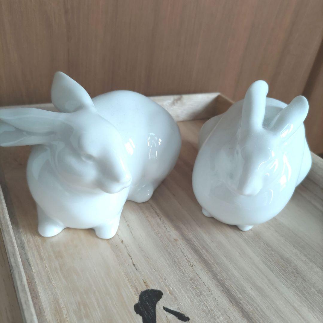 極美品　大倉陶園　OKURA　うさぎ　兎　双兎　置物　白磁