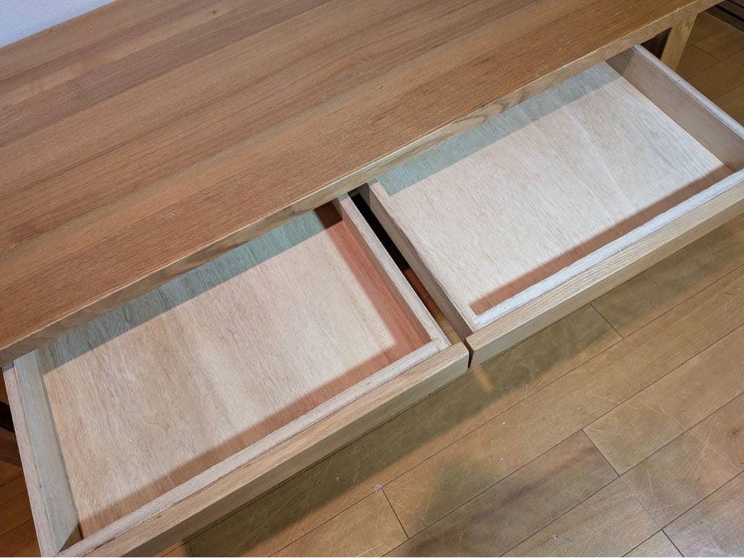 ■送料込■無印良品 木製ローテーブル 引出し タモ センター机デスクダイニング