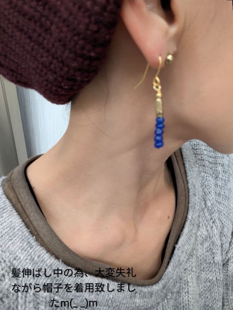 アンティークビーズとカレン族ブラス（真鍮） のブレスレットとピアス。