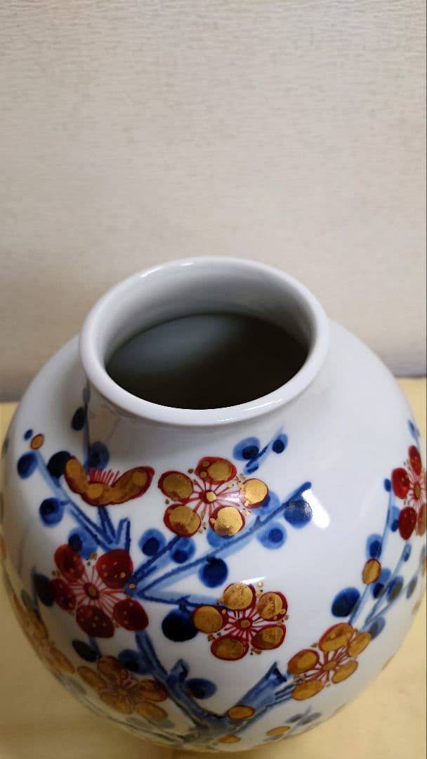 篠田義一　金彩梅花花瓶　共箱　27.5cm