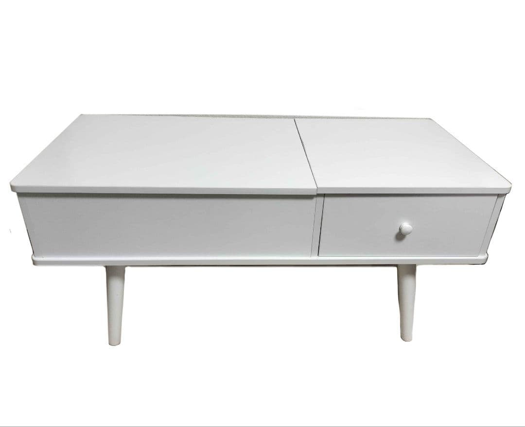 【中古】天板昇降テーブル　天板リフトアップ　作業台 白 ホワイト ローテーブル