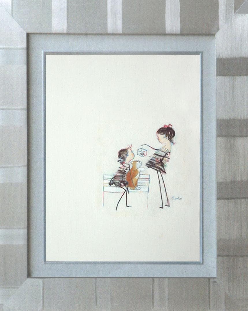 油絵 菅家令子 絵 絵画 インテリア F4-030219 可愛い子猫と女の子