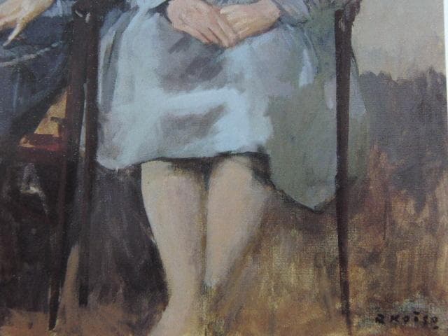 小磯良平、【腰かける二人】、希少な大判額装用画集より、美品