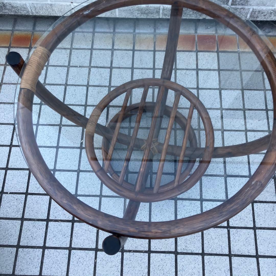 昭和レトロ ヴィンテージ ラタンラウンドテーブル 籐家具古家具 センターテーブル