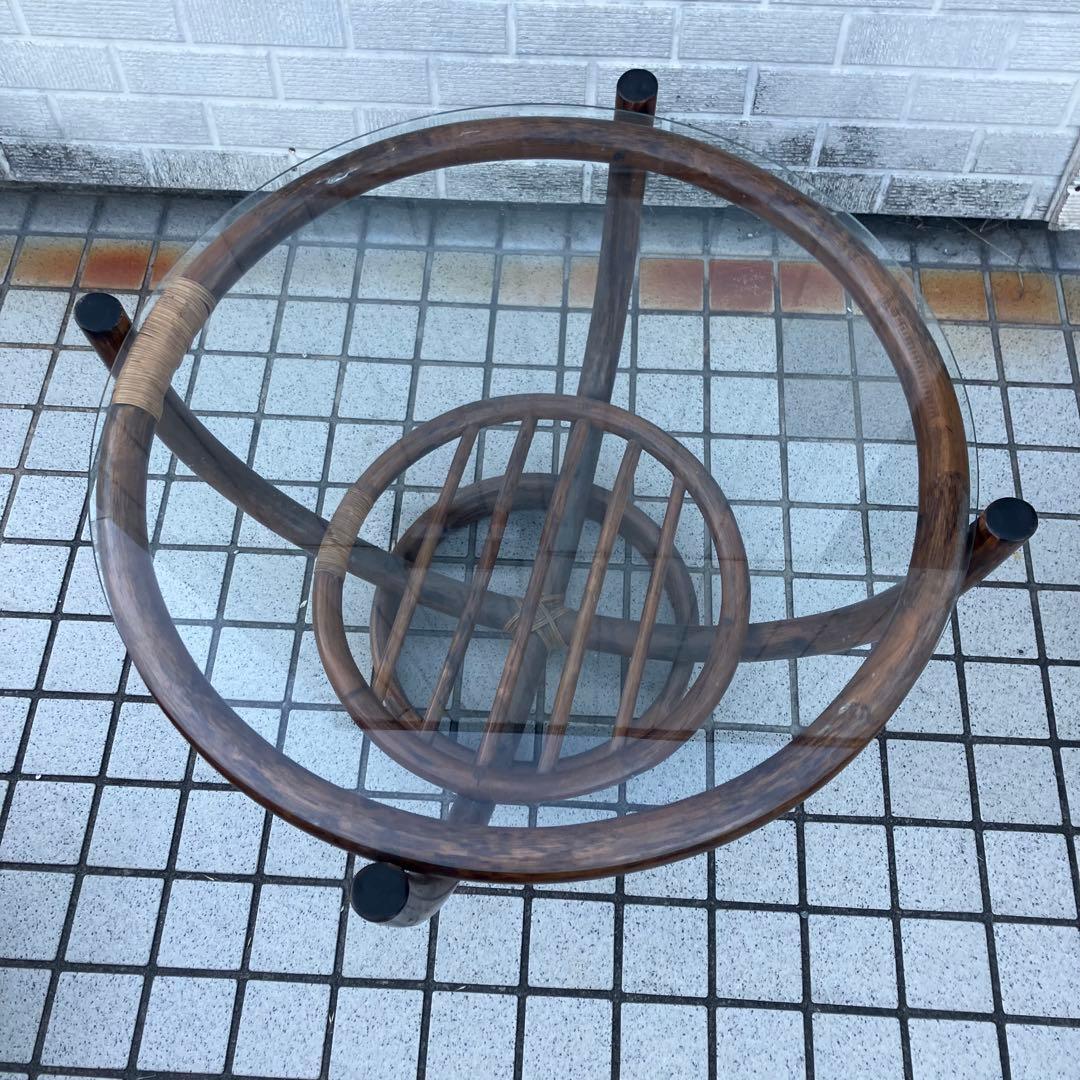 昭和レトロ ヴィンテージ ラタンラウンドテーブル 籐家具古家具 センターテーブル