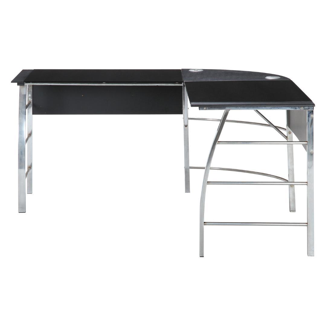 L型ガラス天板PCワークデスク ブラック W156