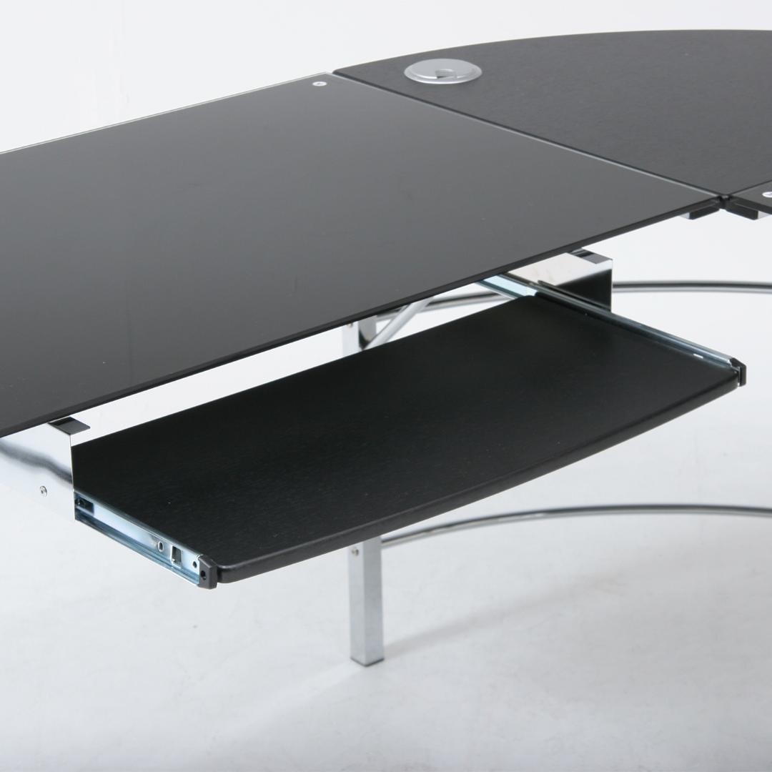 L型ガラス天板PCワークデスク ブラック W156