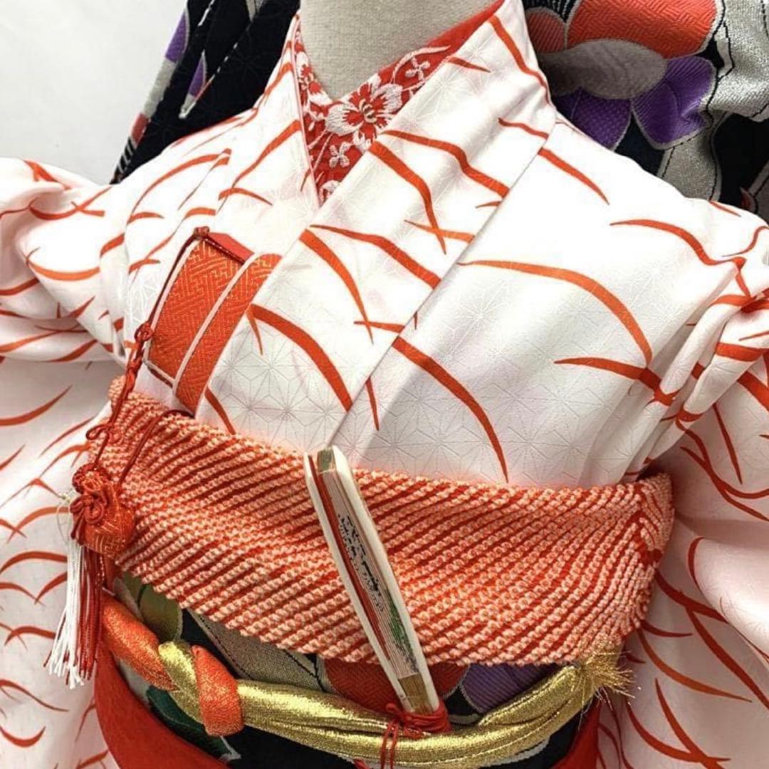 ■411ag104,着物とお小物類■七五三 七歳 女児 着物 芝草 白 ■美品u