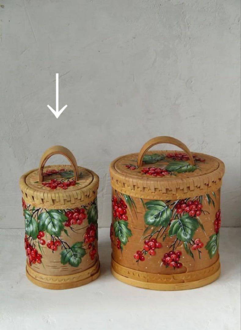 ロシア雑貨☆ベレスタ 白樺収納box ラウンド型 ガマズミ マトリョーシカ