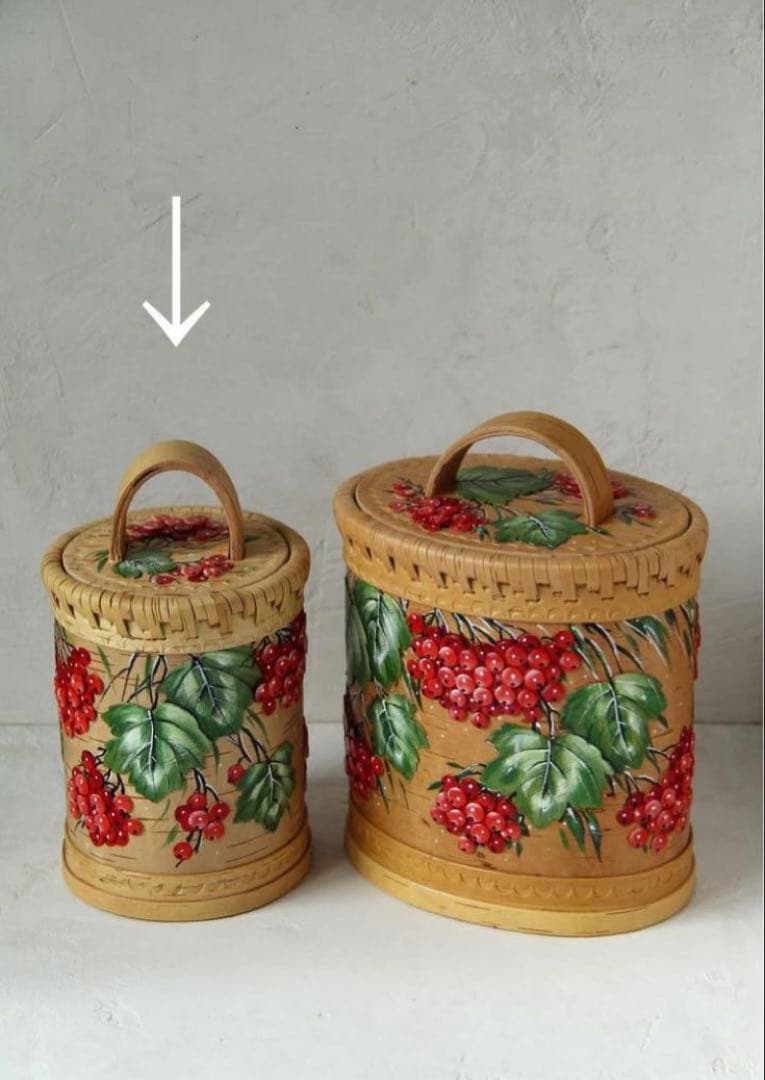 ロシア雑貨☆ベレスタ 白樺収納box ラウンド型 ガマズミ マトリョーシカ