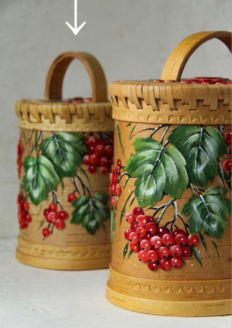 ロシア雑貨☆ベレスタ 白樺収納box ラウンド型 ガマズミ マトリョーシカ