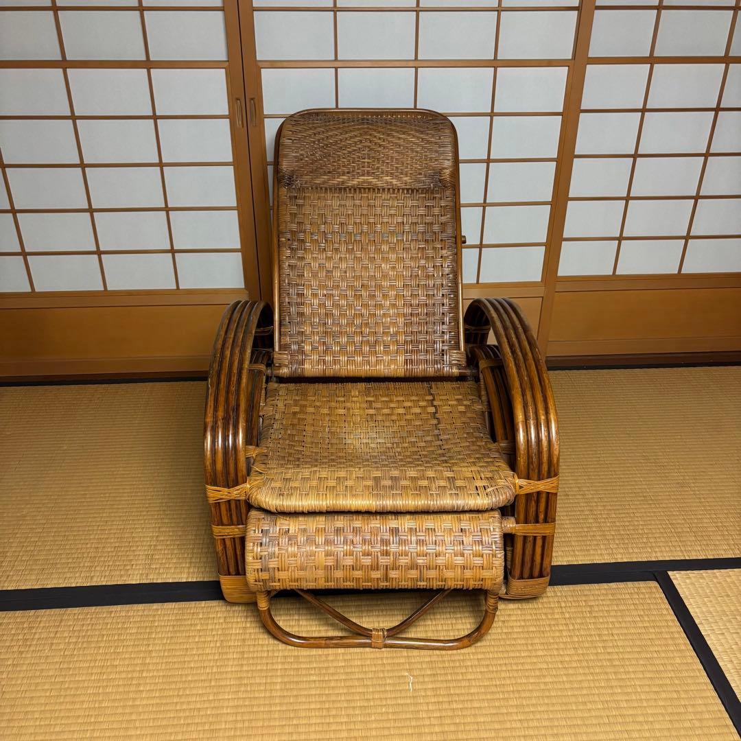 ラタン リクライニングチェア 和風 籐 昭和レトロ