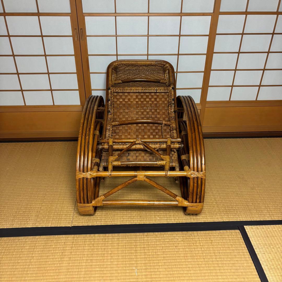 ラタン リクライニングチェア 和風 籐 昭和レトロ