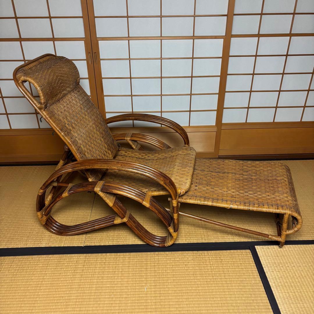 ラタン リクライニングチェア 和風 籐 昭和レトロ