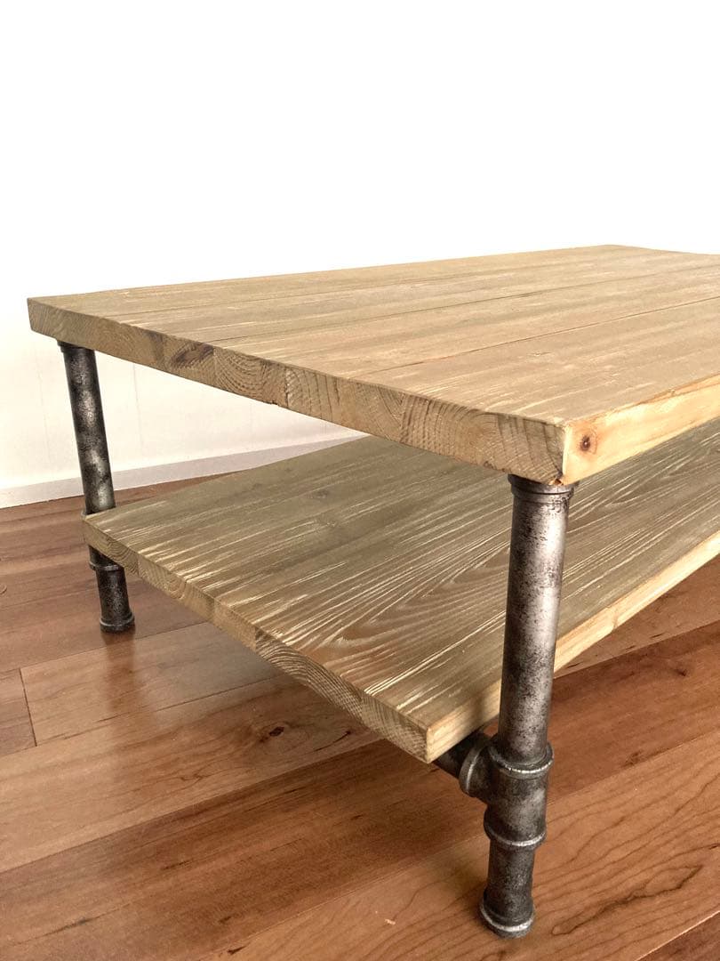 【メンテ済み】古材と鉄管を組み合わせたビンテージテーブル　工業系