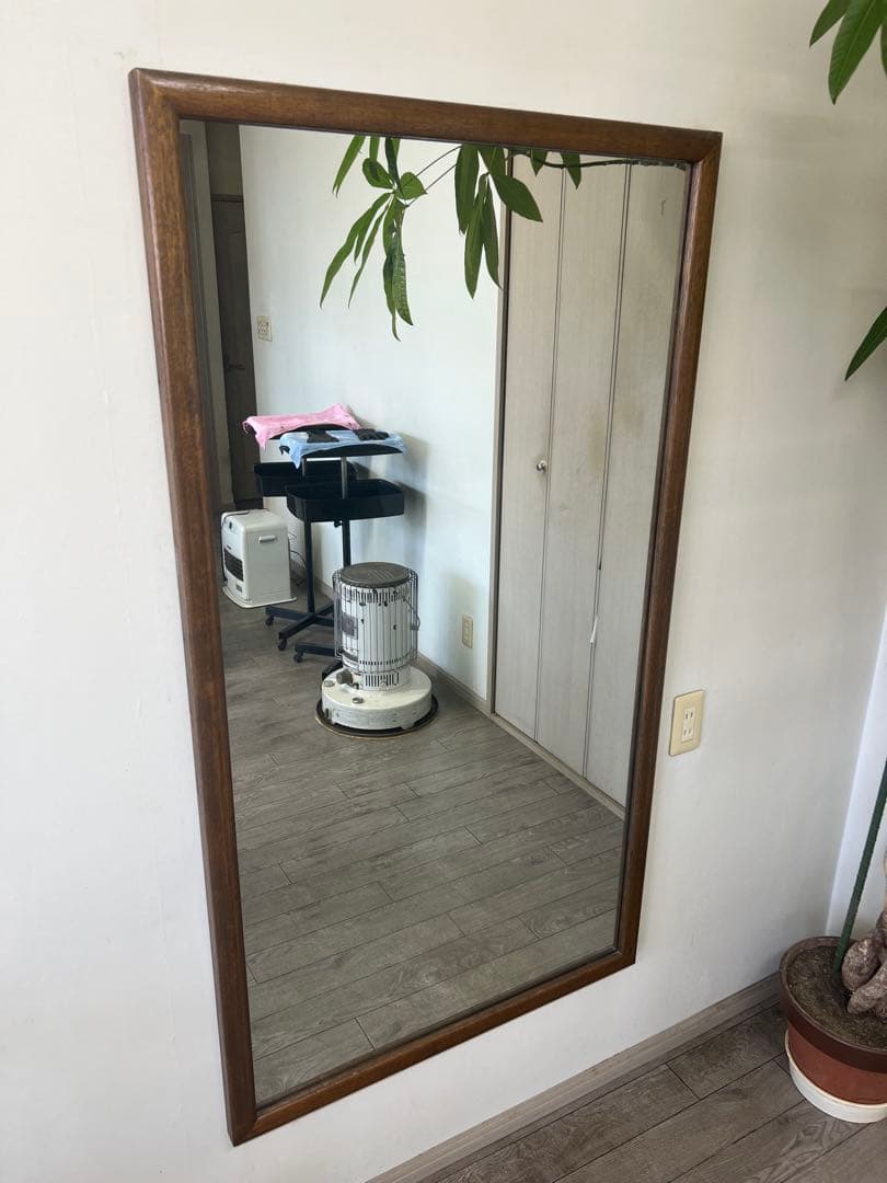 大型木製壁掛け鏡 ブラウン　美容室　鏡　姿見