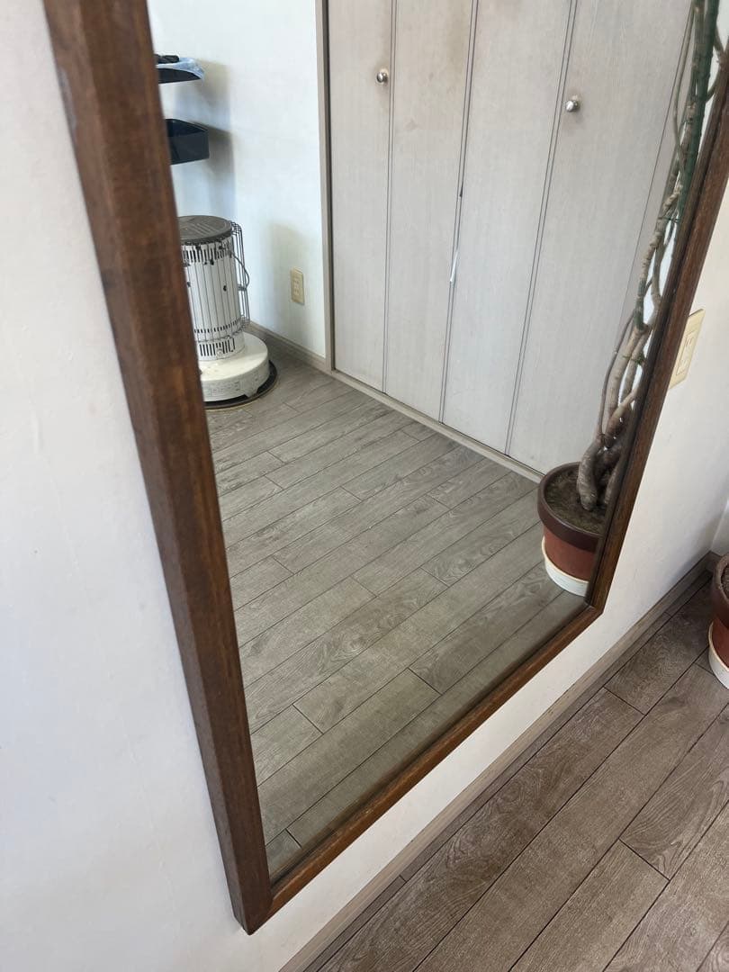 大型木製壁掛け鏡 ブラウン　美容室　鏡　姿見