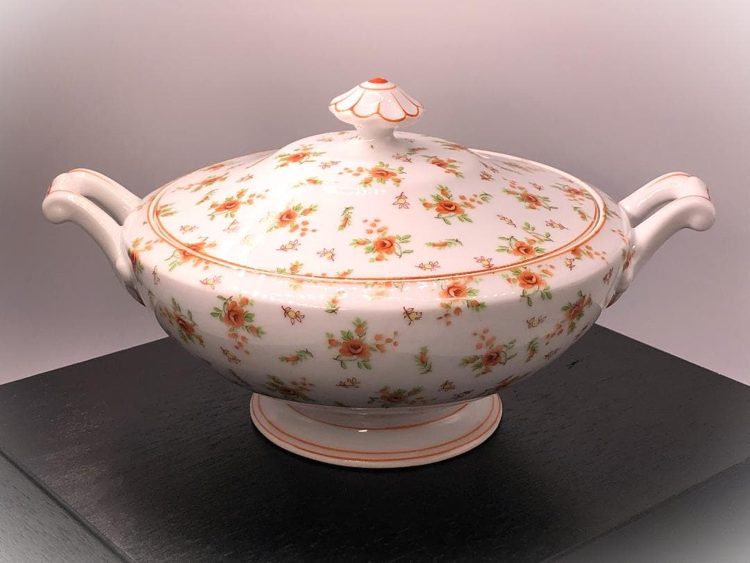 【 薔薇尽し蓋付コンポート 】　東和陶器ヴィンテージ　26.5ｃｍ