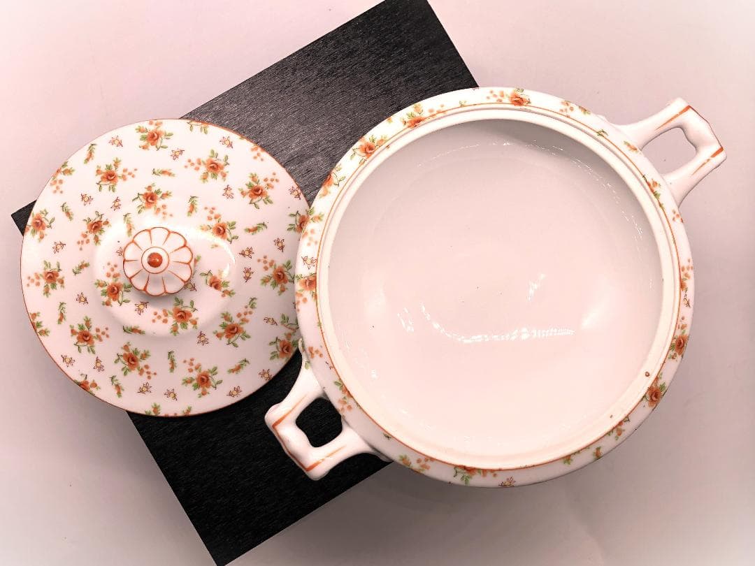 【 薔薇尽し蓋付コンポート 】　東和陶器ヴィンテージ　26.5ｃｍ