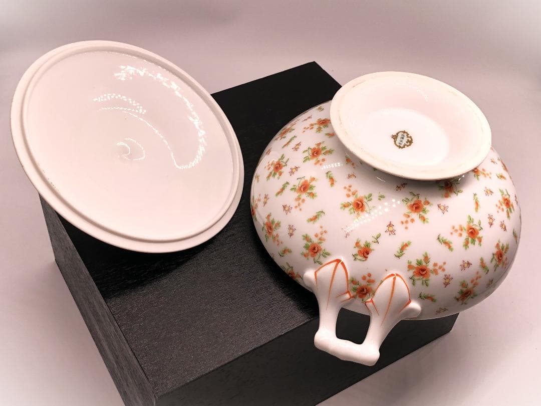 【 薔薇尽し蓋付コンポート 】　東和陶器ヴィンテージ　26.5ｃｍ