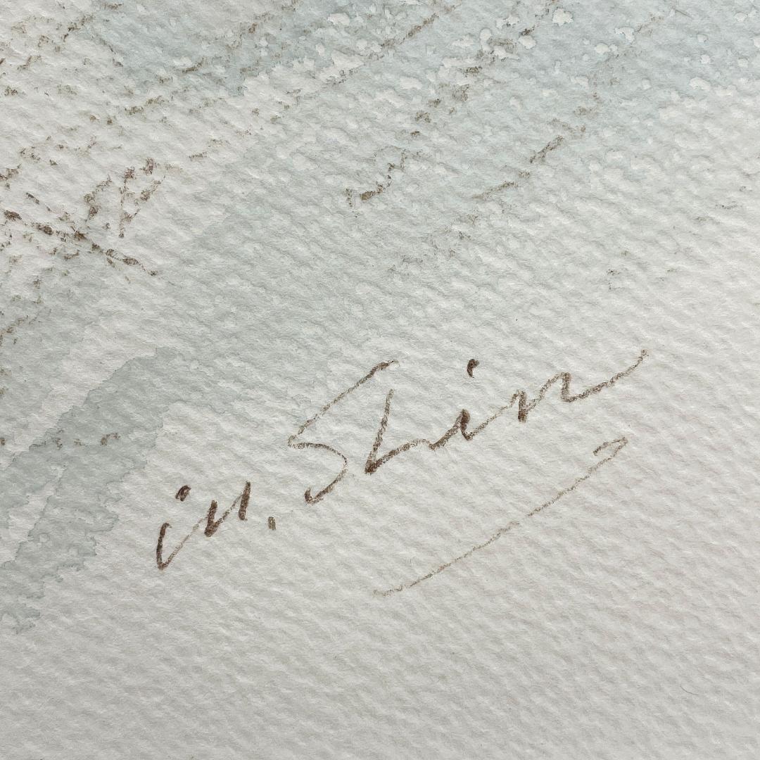 1月末迄出品【真作】進徹　赤いリボンの裸婦　水彩、パステル画