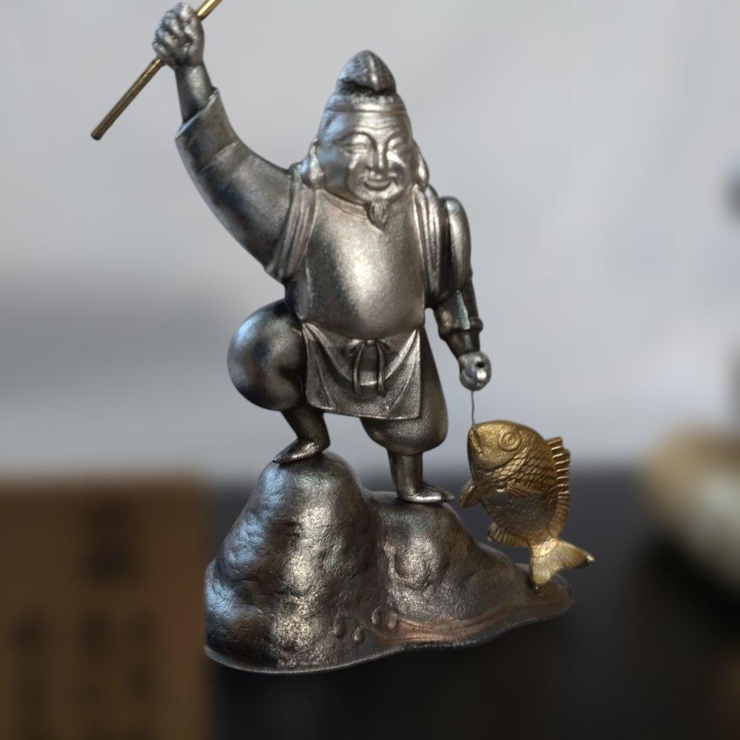 初代 武比古作 純銀 大黒天 恵比須 インテリア 縁起物 刻印有り 箱