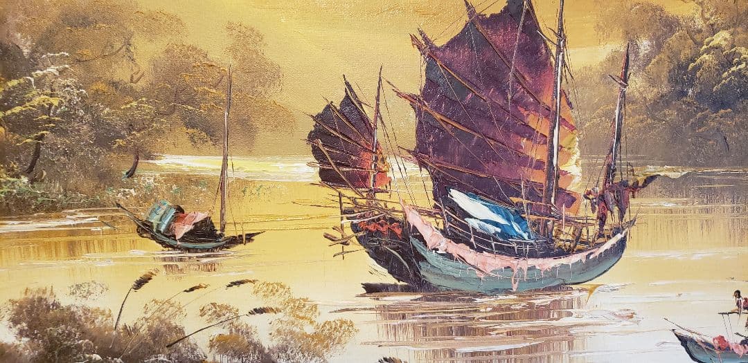 超大型油絵 高級額装飾 45年前香港の高級画廊で購入 137×78cm - メルカリ