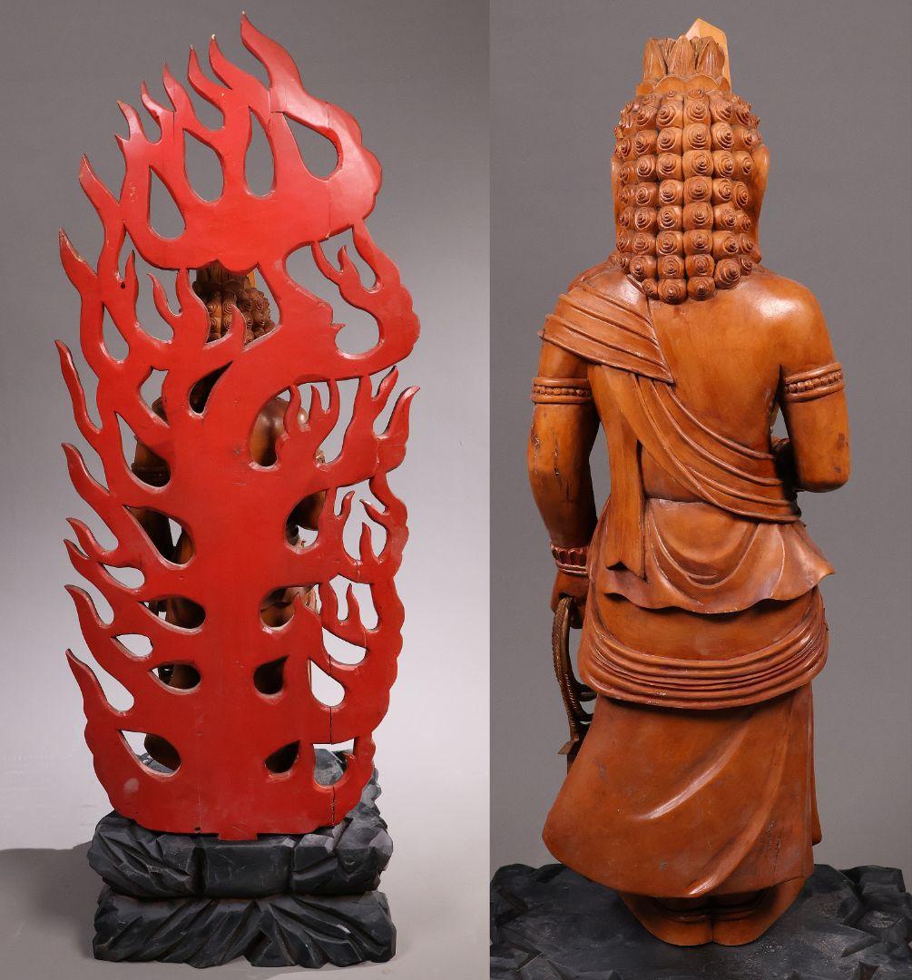 MA827】仏教美術 木造 不動明王立像 全高68cm 仏像 彫刻 木彫 寺院