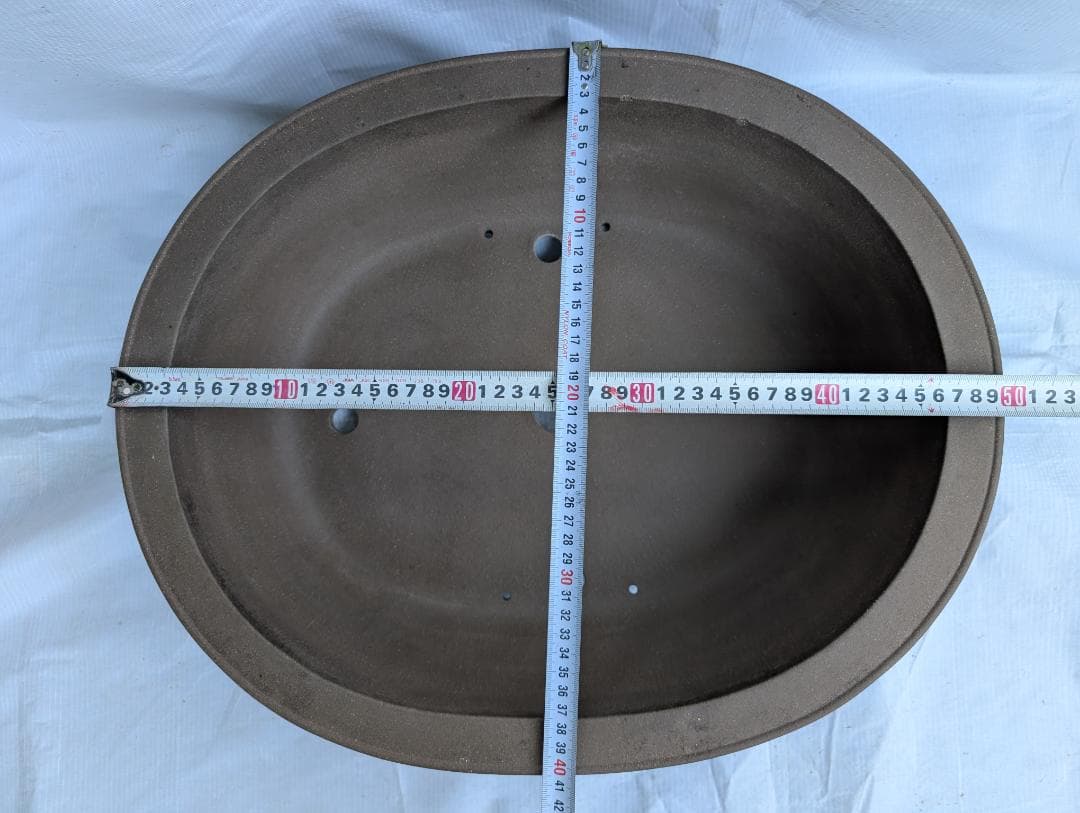 大型 盆栽鉢 山水図 楕円鉢 外寸50×40.5cm 高さ14.5cm　無銘