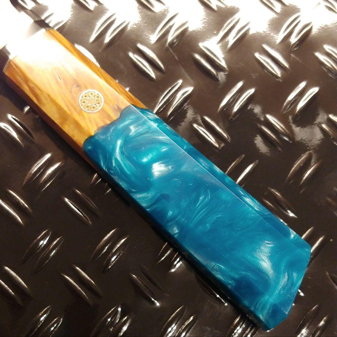 プレゼント付き!　V金10号　67層　ダマスカス包丁　ブルー柄　剣型　牛刀包丁