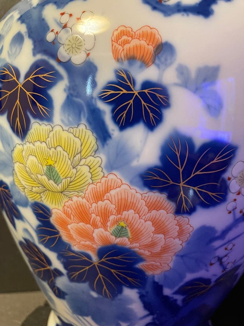 深川製磁 壺 花瓶 梅芙蓉 瑠璃 金彩 宮内庁御用達 高級花瓶 - メルカリ