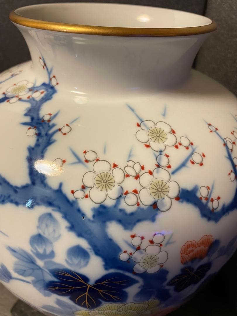 深川製磁 壺 花瓶 梅芙蓉 瑠璃 金彩 宮内庁御用達 高級花瓶 - メルカリ