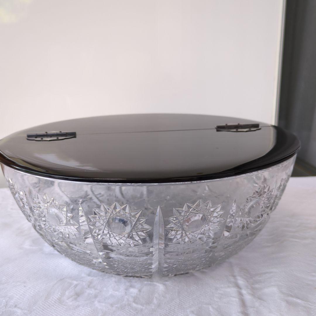 クリスタルガラス 水指 漆器黒い蓋付き 茶道具 水指 水差し ガラス 硝子 平水指 クリスタルカットガラス 塗蓋