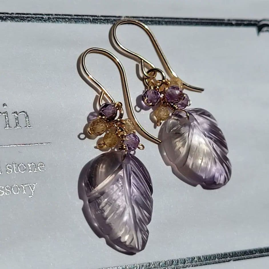 ツナギ様 ラスト1点☆アメトリン リーフカービングピアス