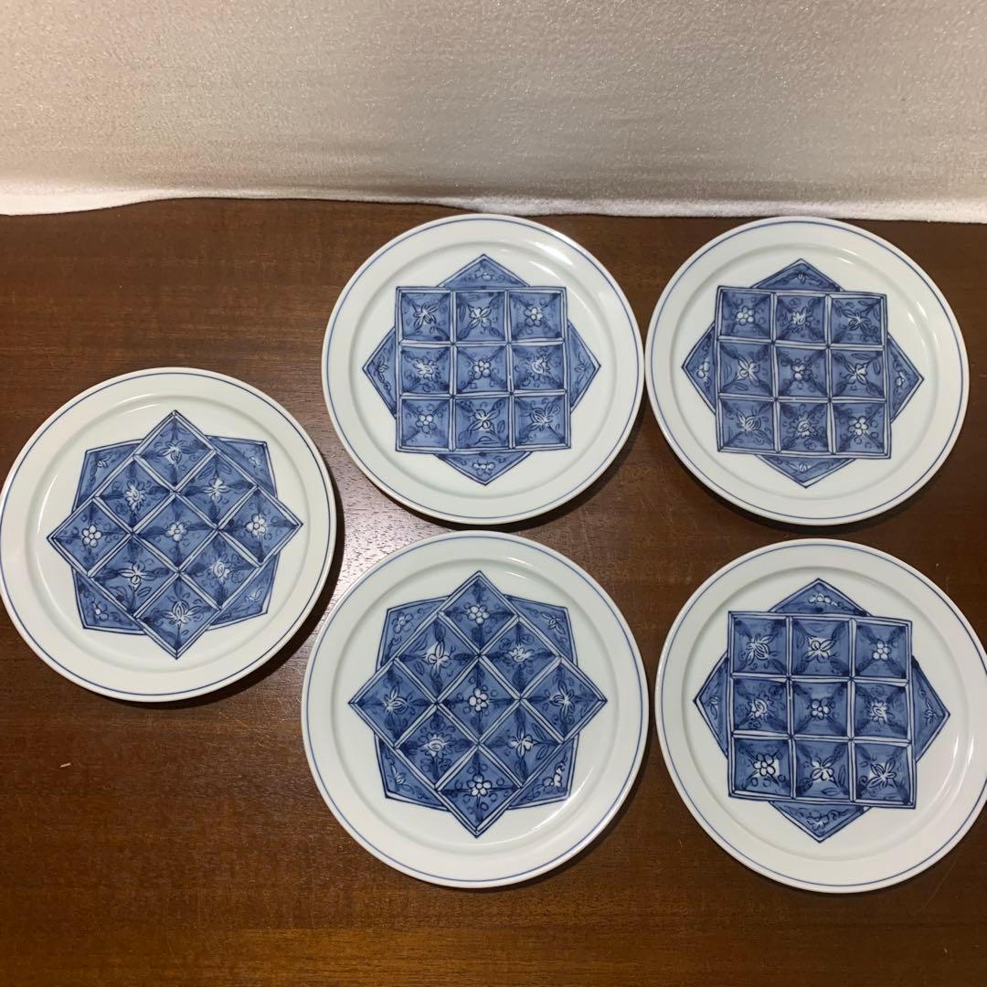 馬場京泉　魯山人写し　染付濃花椿文皿　5枚 北大路魯山人