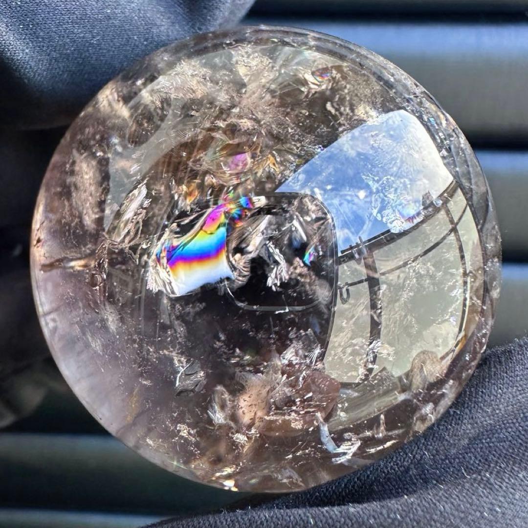 爆アレ❗️ 開運 魔除 ❗️レインボー☆スモーキークォーツ丸玉☆天然石A1529