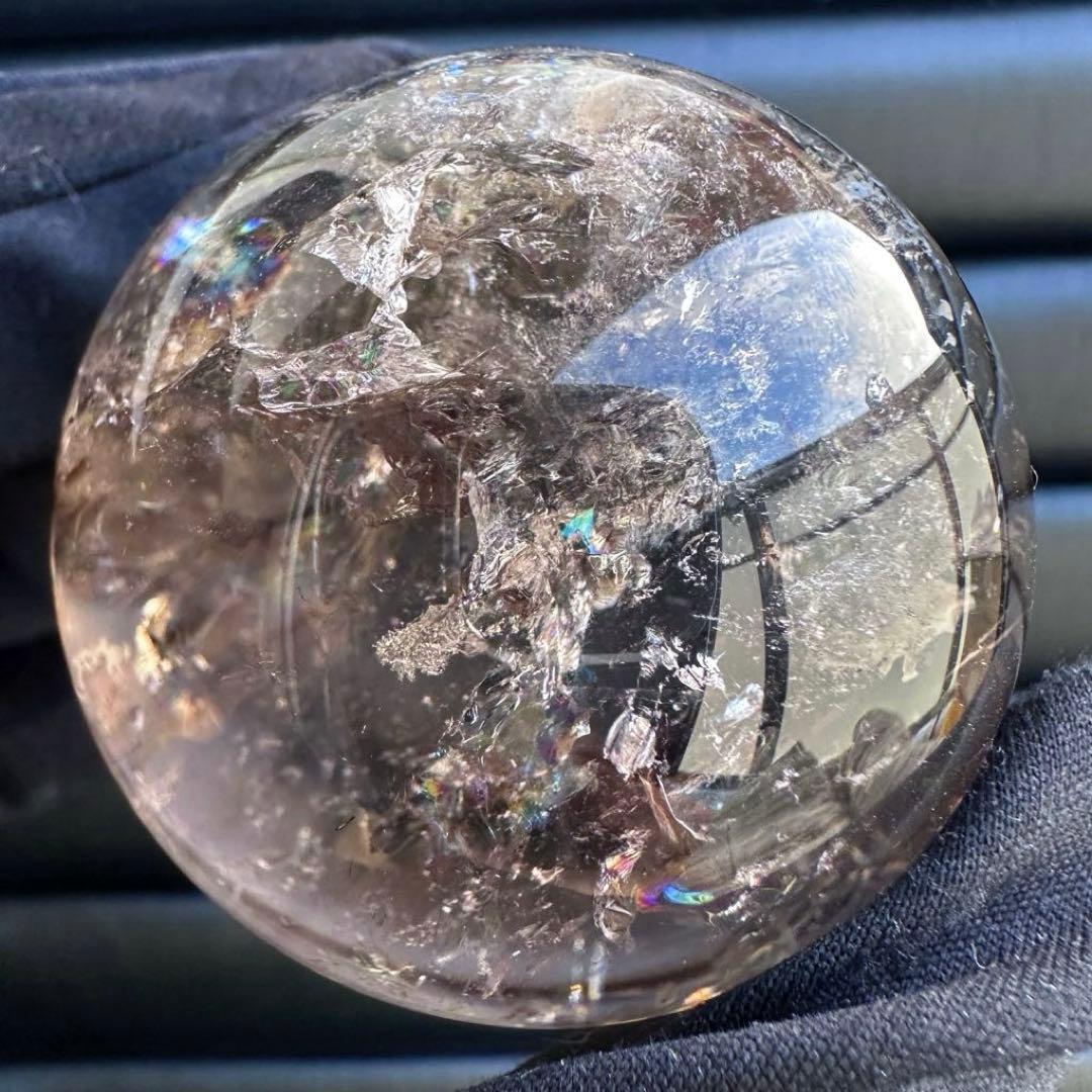 爆アレ❗️ 開運 魔除 ❗️レインボー☆スモーキークォーツ丸玉☆天然石A1529