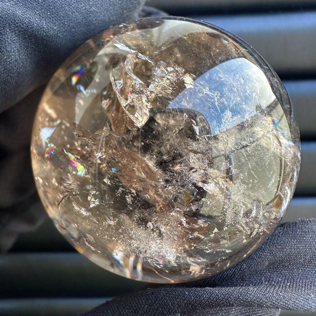 爆アレ❗️ 開運 魔除 ❗️レインボー☆スモーキークォーツ丸玉☆天然石A1529